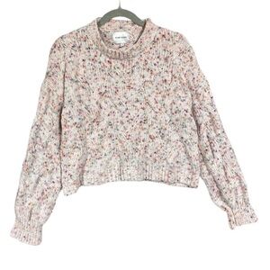 Pink Rose Sweater Womens Size Large Multicolor Confetti Chenille Cable Knit Crop